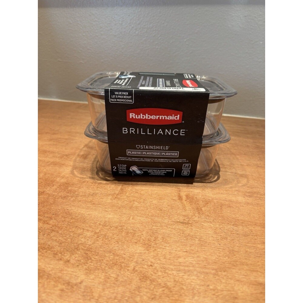 2 Rubbermaid 3.2 cup Brillance Food Storage Container Clear Plastic, Microwave